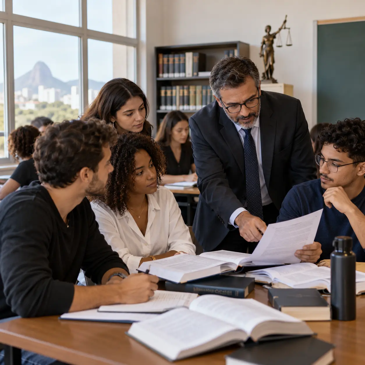 Estudantes em uma aula presencial de Direito